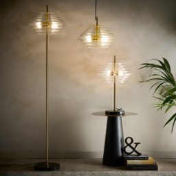 Kliving Aspen Tiered Clear Glass Brass Floor Lamp - Size: 150 x 35 x 35cm - Gold - Wilko - thumbnail 4