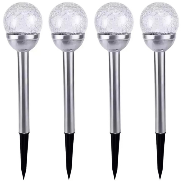 Garden Mile 4 Pack Multicolour Crackle Ball Solar LED Stake Light - Size: 38 x 8 x 8cm - Wilko - image 1