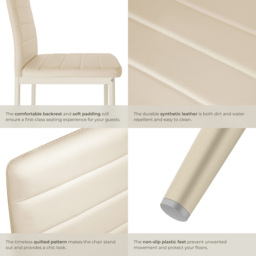 tectake Set of 4 Beige High Backrest Padded Dining Chair - Cream - Wilko - thumbnail 7