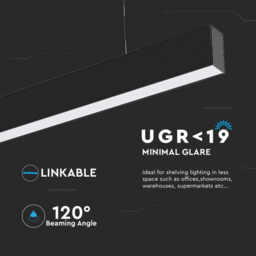V-TAC 40W 3 in 1 Black LED Linear Hanging Suspension Light - Size: 119.7 x 5 x 6.5cm - Wilko - thumbnail 7