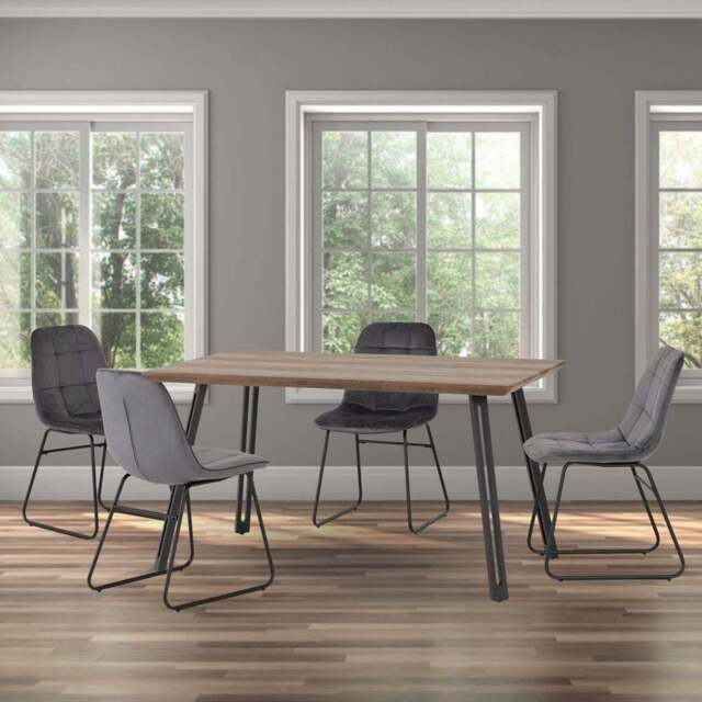 Seconique Quebec Medium Oak Effect Straight Edge 4 Seater Lukas Dining Set Grey - Wilko - image 1