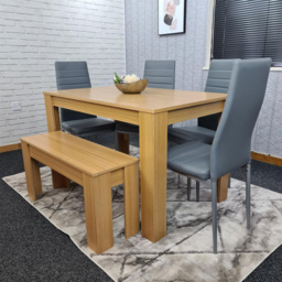 Kosy Koala 6 Seater Faux Leather Dining Bench Set Oak Effect and Grey - Multi - Portland - Wilko - thumbnail 7