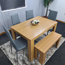 Kosy Koala 6 Seater Faux Leather Dining Bench Set Oak Effect and Grey - Multi - Portland - Wilko - thumbnail 4