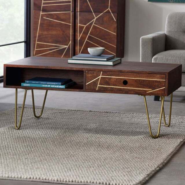 Brooklyn Ozella Single Drawer Single Shelf Dark Gold Coffee Table - Brown - Wilko - image 1