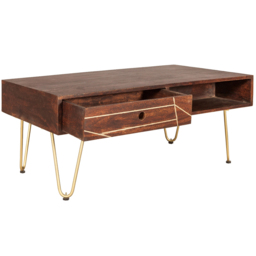 Brooklyn Ozella Single Drawer Single Shelf Dark Gold Coffee Table - Brown - Wilko - thumbnail 5