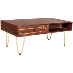 Brooklyn Ozella Single Drawer Single Shelf Dark Gold Coffee Table - Brown - Wilko - thumbnail 3