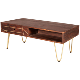 Brooklyn Ozella Single Drawer Single Shelf Dark Gold Coffee Table - Brown - Wilko - thumbnail 6