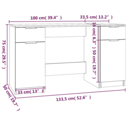 vidaXL 2 Door 2 Drawer Computer Desk White - Size: 75 x 133.5 x 50cm - Wilko - thumbnail 7