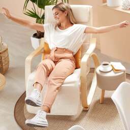 tectake Onda Beige Rocking Chair with Adjustable Footrest - Size: Single - Cream - Wilko