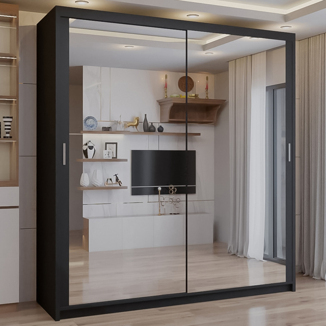 Sliding Wardrobes 4U 2 Sliding Door Black Full Length Mirrored Wardrobe 90cm - Size: 2 Door - Wilko - image 1