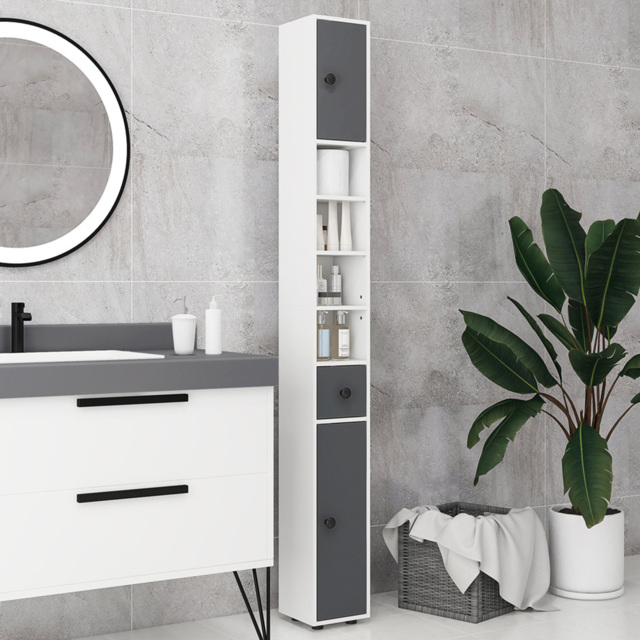 Kleankin Grey 3 Door 4 Shelf Slim Bathroom Cabinet - Size: 180.0 cm x 20.0 cm x 20.0 cmcm - Wilko - image 1