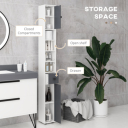 Kleankin Grey 3 Door 4 Shelf Slim Bathroom Cabinet - Size: 180.0 cm x 20.0 cm x 20.0 cmcm - Wilko - thumbnail 5