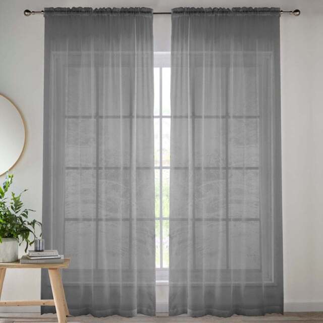 Tyrone Textiles Crystal Grey Plain Sheer Voile Panel Curtain 145 x 183cm - Size: 183 x 145 x 1cm - Wilko - image 1