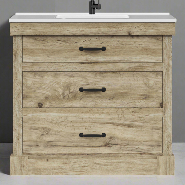 Teamson Home Donovan Single Door 2 Drawer Light Oak Vanity with White Sink - Size: 86.5 x 46.7 x 91.5cm - Brown - Wilko - image 1