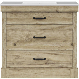 Teamson Home Donovan Single Door 2 Drawer Light Oak Vanity with White Sink - Size: 86.5 x 46.7 x 91.5cm - Brown - Wilko - thumbnail 3