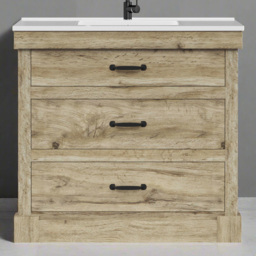 Teamson Home Donovan Single Door 2 Drawer Light Oak Vanity with White Sink - Size: 86.5 x 46.7 x 91.5cm - Brown - Wilko