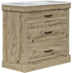 Teamson Home Donovan Single Door 2 Drawer Light Oak Vanity with White Sink - Size: 86.5 x 46.7 x 91.5cm - Brown - Wilko - thumbnail 5