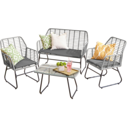 Neo 4 Seater Grey Bamboo Garden Lounge Set - Brown - Wilko - thumbnail 3