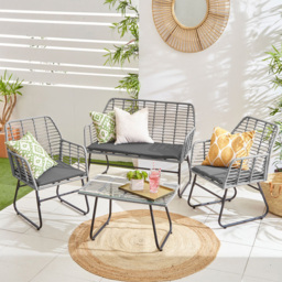 Neo 4 Seater Grey Bamboo Garden Lounge Set - Brown - Wilko