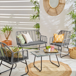 Neo 4 Seater Grey Bamboo Garden Lounge Set - Brown - Wilko - thumbnail 5