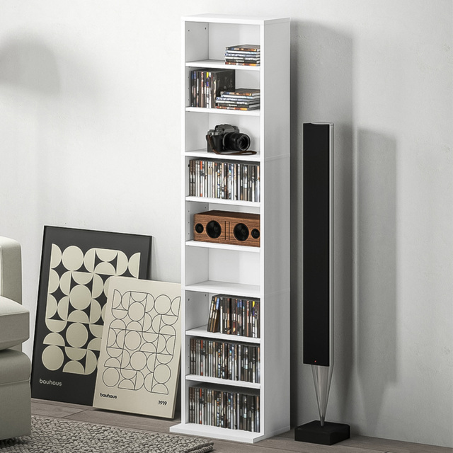 HOMCOM 9 Shelf White DVD and CD Media Storage Unit - Size: 140 x 24 x 33cm - Wilko - image 1