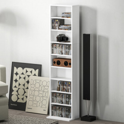 HOMCOM 9 Shelf White DVD and CD Media Storage Unit - Size: 140 x 24 x 33cm - Wilko