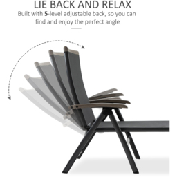 Outsunny Grey Chaise Adjustable Sun Lounger - Size: 1 Seater - Wilko - thumbnail 6