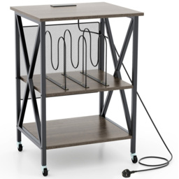 Costway 2 Shelf Grey Turntable Record Player Stand with Charging Station and Divider - Size: 52 x 45 x 75cm - Wilko - thumbnail 3
