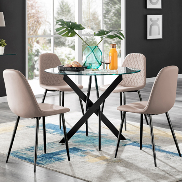 Furniturebox Arona Solara 4 Seater Round Dining Set Black and Cappuccino - Brown - Wilko - image 1