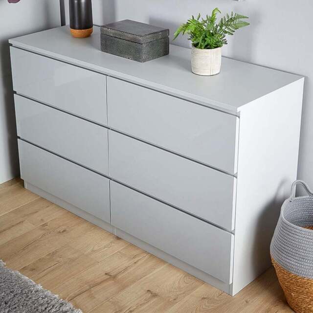 Home Source Lugano 6 Drawer Grey Wide Chest of Drawers - Wilko - image 1