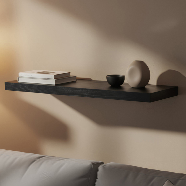 Harbour Housewares 80cm 2 Pack Black Floating Wall Shelf - Size: 28 x 86 x 8cm - Wilko - image 1