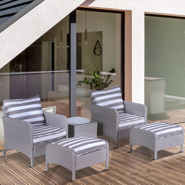 Outsunny 2 Seater Light Grey Striped Rattan Lounge Set with Foot Stool - Multi - Wilko - image 1