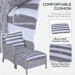 Outsunny 2 Seater Light Grey Striped Rattan Lounge Set with Foot Stool - Multi - Wilko - thumbnail 6