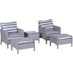 Outsunny 2 Seater Light Grey Striped Rattan Lounge Set with Foot Stool - Multi - Wilko - thumbnail 3