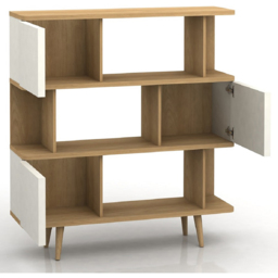 Loft24 Alandra 3 Door 3 Shelf Oak White Bookcase - Size: 130 x 120 x 33cm - Oak/ White cream - Wilko - thumbnail 5