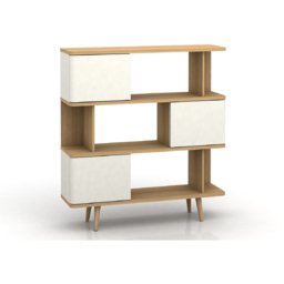 Loft24 Alandra 3 Door 3 Shelf Oak White Bookcase - Size: 130 x 120 x 33cm - Oak/ White cream - Wilko - thumbnail 3