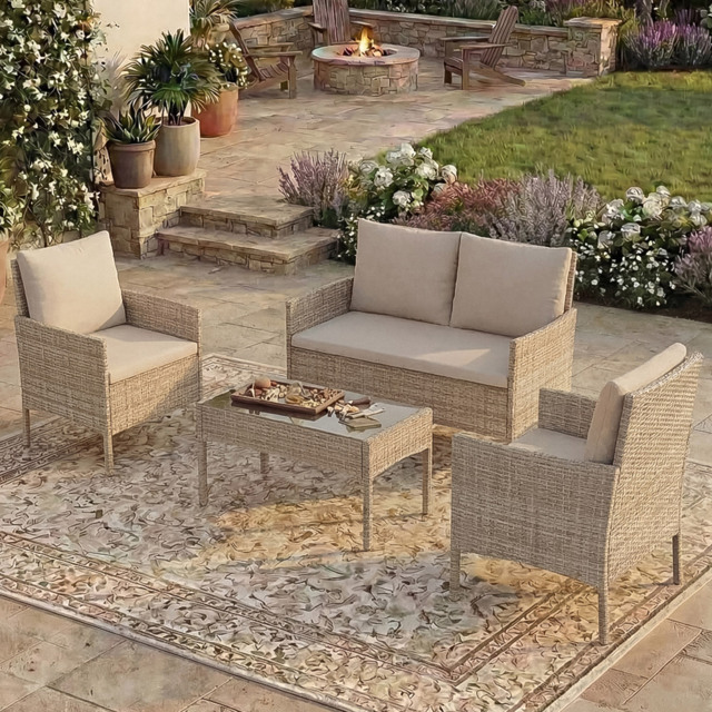 Garden Vida Kendal 4 Seater Natural PE Rattan Garden Lounge Set - Wilko - image 1