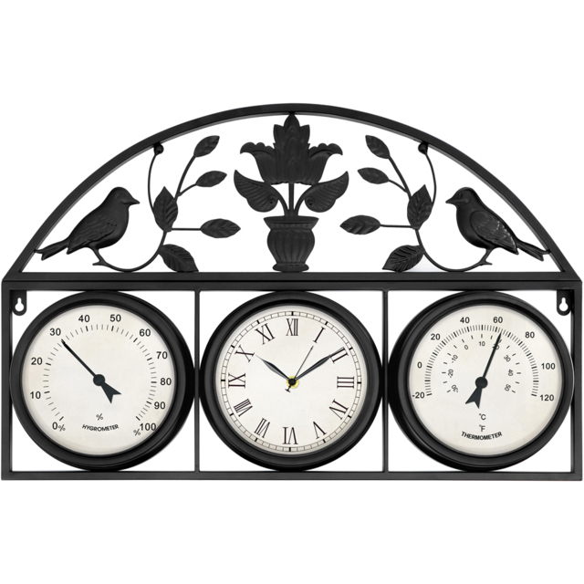 Charles Bentley Wall Clock with Thermometer and Hygrometer - Size: L52 x W5 x H36cm - Black - Wilko - image 1