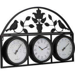 Charles Bentley Wall Clock with Thermometer and Hygrometer - Size: L52 x W5 x H36cm - Black - Wilko - thumbnail 5