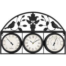 Charles Bentley Wall Clock with Thermometer and Hygrometer - Size: L52 x W5 x H36cm - Black - Wilko - thumbnail 1