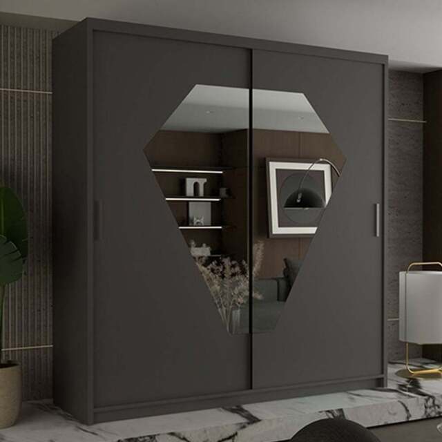 Sliding Wardrobes 4U Diamond 2 Door Grey Mirrored Wardrobe 150cm - Wilko - image 1