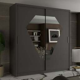 Sliding Wardrobes 4U Diamond 2 Door Grey Mirrored Wardrobe 150cm - Wilko - thumbnail 1