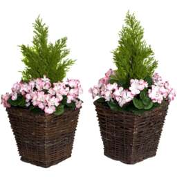 GreenBrokers Artificial Pink and White Geraniums Dark Rattan Planters 60cm 2 Pack - Size: 30 x 34 x 60cm - Multi - Wilko - thumbnail 1