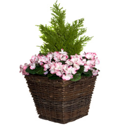 GreenBrokers Artificial Pink and White Geraniums Dark Rattan Planters 60cm 2 Pack - Size: 30 x 34 x 60cm - Multi - Wilko - thumbnail 3