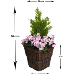 GreenBrokers Artificial Pink and White Geraniums Dark Rattan Planters 60cm 2 Pack - Size: 30 x 34 x 60cm - Multi - Wilko - thumbnail 4