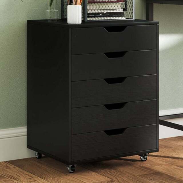 Costway 5 Drawer Black Chest of Drawers with Lockable Wheels - Wilko - image 1