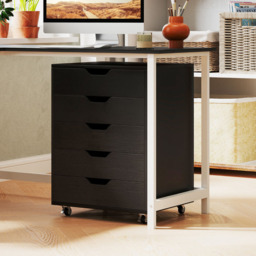 Costway 5 Drawer Black Chest of Drawers with Lockable Wheels - Wilko - thumbnail 6
