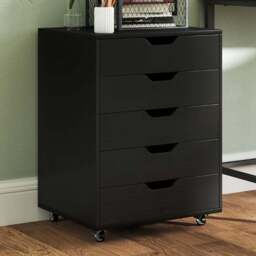 Costway 5 Drawer Black Chest of Drawers with Lockable Wheels - Wilko - thumbnail 1