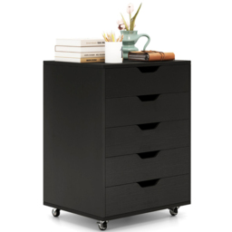 Costway 5 Drawer Black Chest of Drawers with Lockable Wheels - Wilko - thumbnail 4