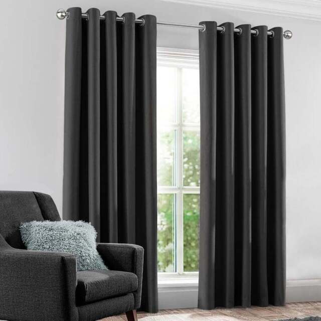 Velosso Kassidy Charcoal Blackout Curtains 117 x 137cm - Size: W 117 x D 137cm - Grey - Wilko - image 1